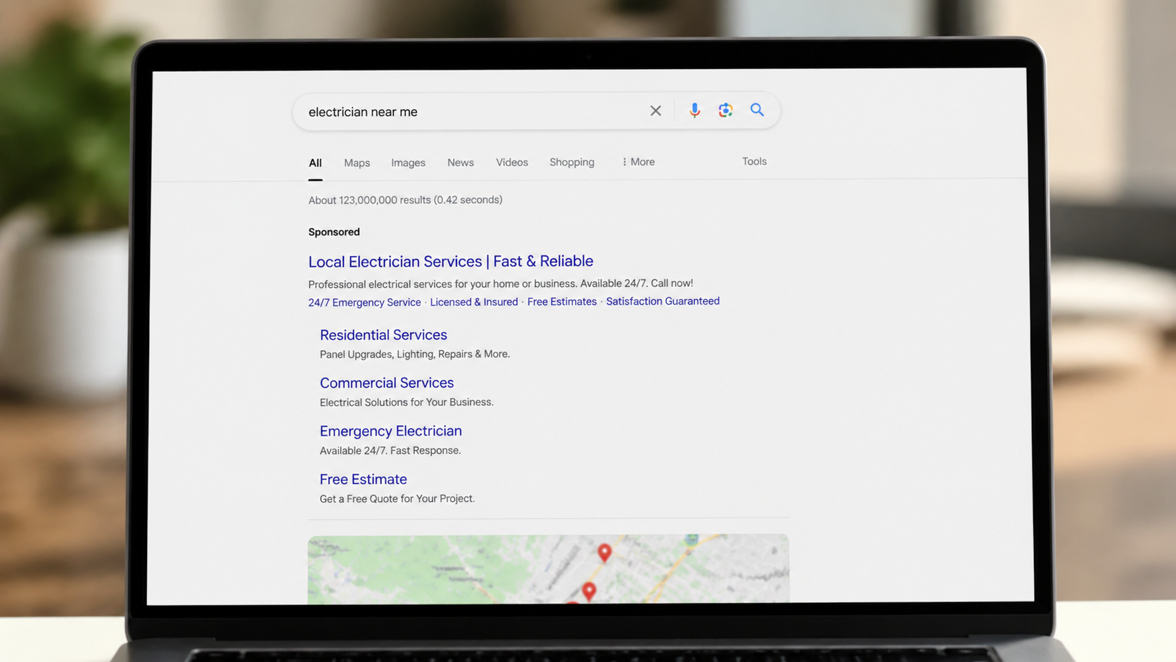 Exemple d'annonce Google Ads bien structurée pour un électricien